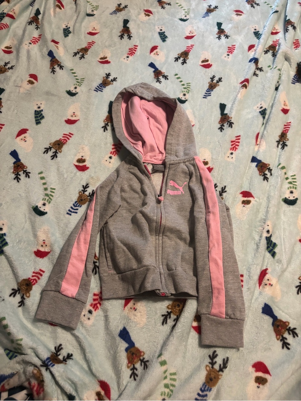 Puma Girls' Gray & Pink Hooded Zip Jacket